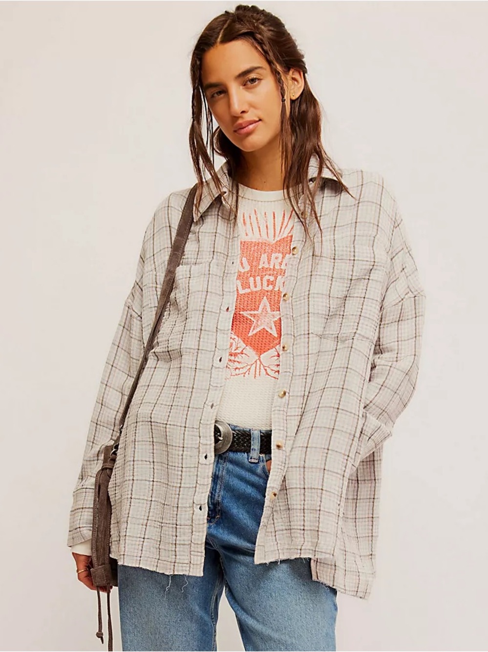Free People Cardiff Plaid Top size M